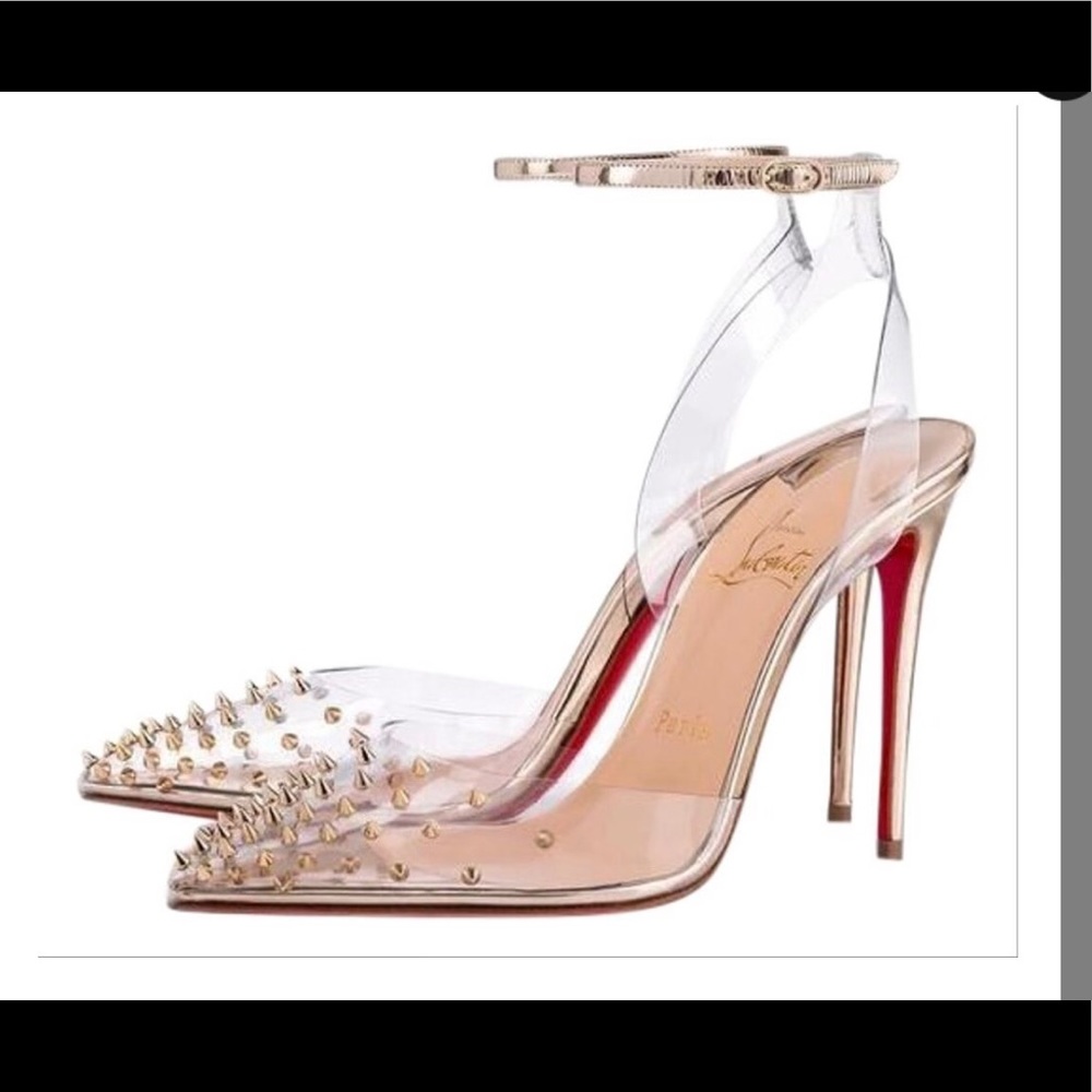 Christian Louboutin Gold/Clear Spikoo Sandals